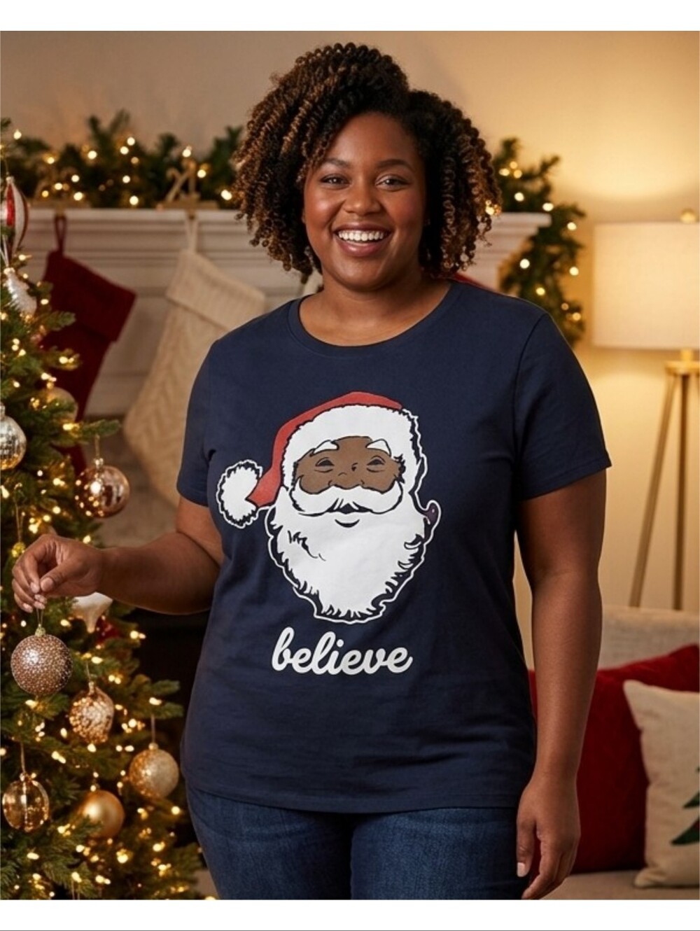 Zoe + Liv Black Santa Believe short sleeve tee Black Size XL